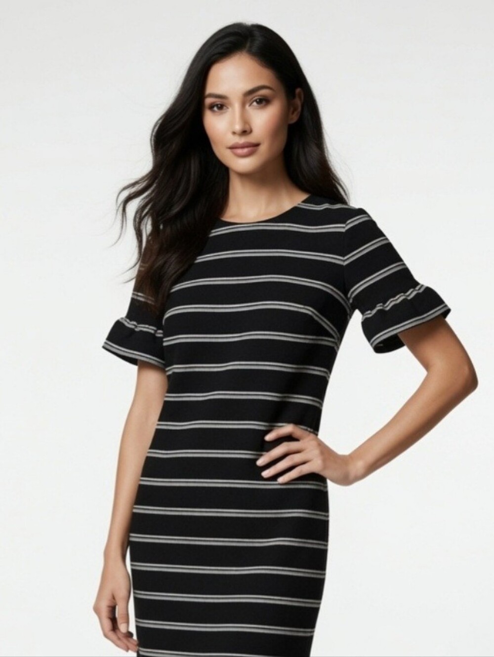 LOFT Black and White Striped Mini Dress